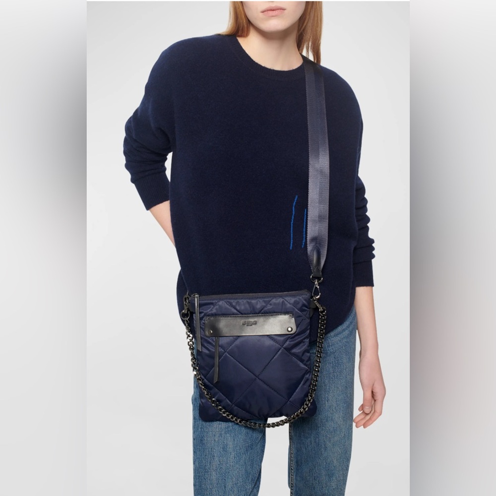 MZ WALLACE MADISON QUILTED NYLON CROSSBODY BAG NAVY SMALL